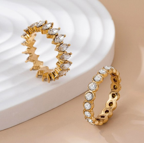 Goldtone Crystal Ring Duo