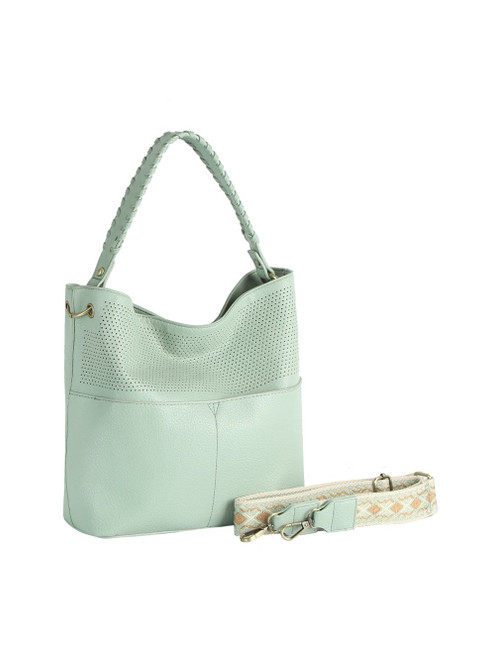 Light Sage Braided Handle Perforated Bag