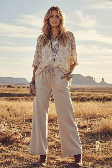 Ecru Scuba Wide Leg Pants