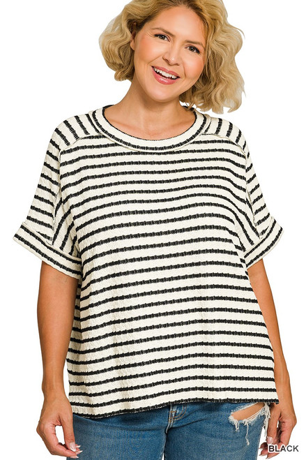 Black Stripe Short-sleeve Plus Top