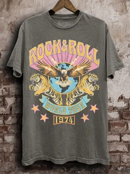 Rock & Roll World Tour Stone Grey Mineral Wash Tee