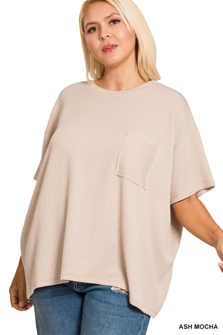 Ash Mocha Ribbed Plus Pocket Top