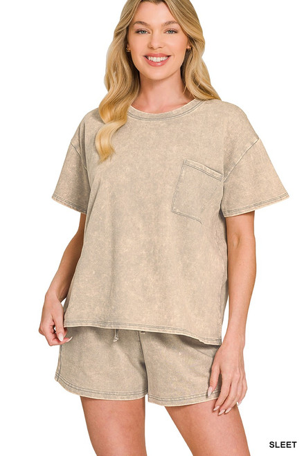 Sleet Acid Wash Shorts Set