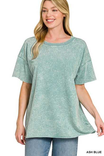 Ash Blue Acid Wash French Terry Top
