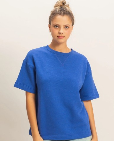 Cobalt French Terry Crewneck Top