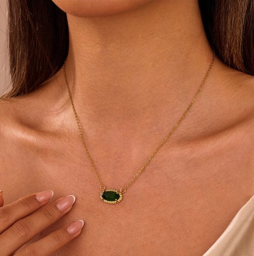 Emerald Oval Pendant Necklace