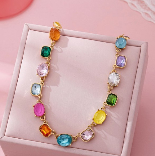 Multicolor Gemstones Paperclip Necklace