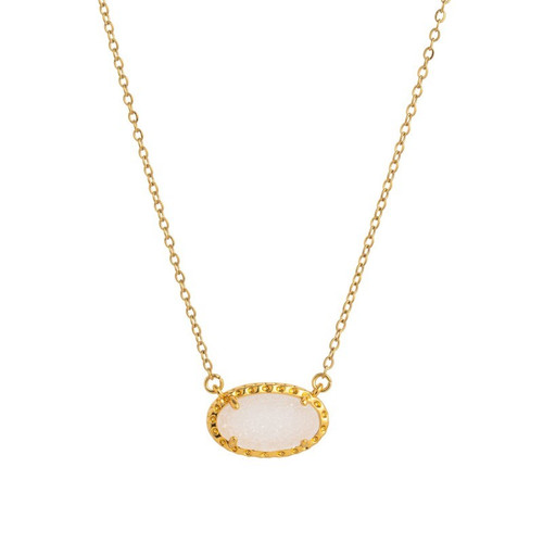 White Jade Oval Pendant Necklace