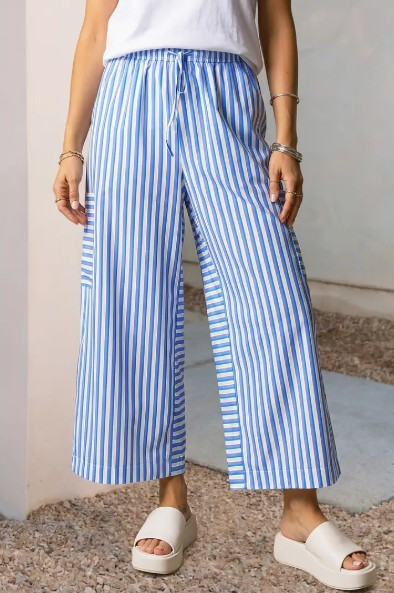 Sky Blue Stripe Cropped Pants