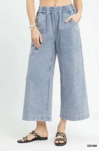 Denim Blue Stripe Wide Leg Pants