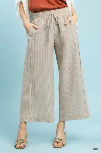 Tan Stripe Wide Leg Pants