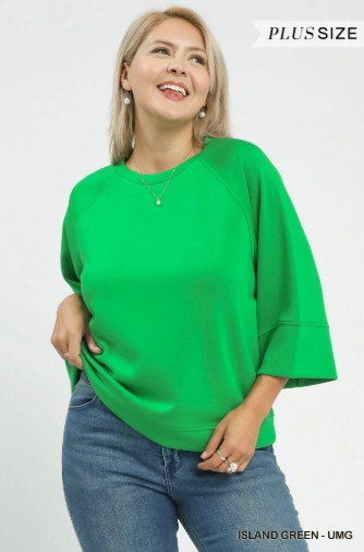 Island Green 3/4 Raglan Sleeve Plus Top
