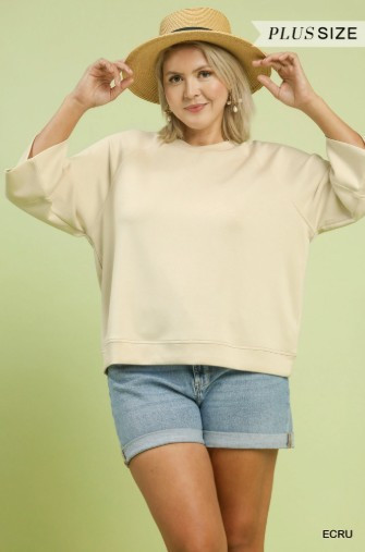 Ecru 3/4 Raglan Sleeve Plus Top