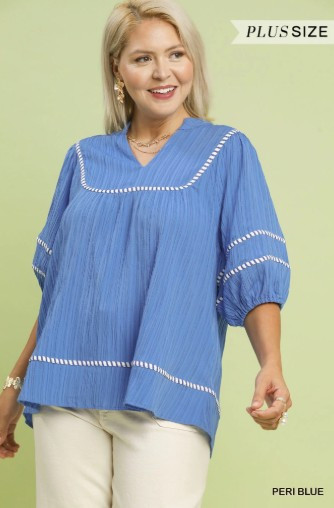 Peri Blue Stripe Trim Plus Top