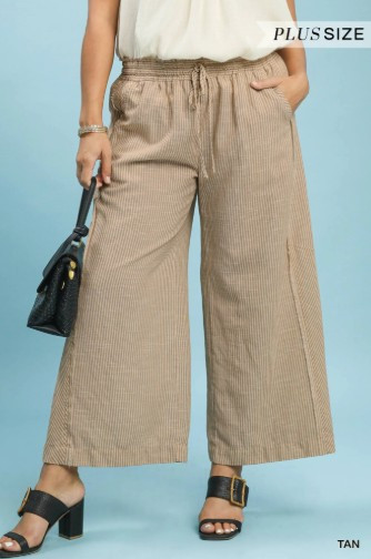 Tan Stripe Wide Leg Plus Pants