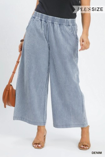 Denim Blue Stripe Wide Leg Plus Pants