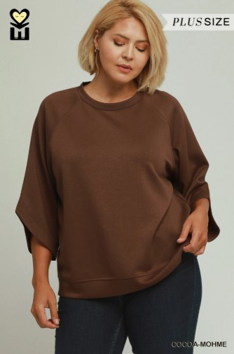 Cocoa Round Hem Raglan Sleeve Plus Top