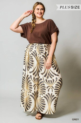 Feather Print Wide Leg Plus Pants