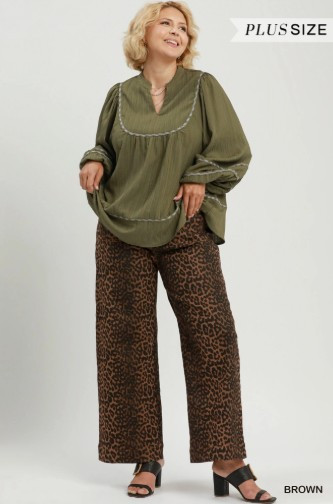 Brown Leopard Print Wide Leg Plus Pants