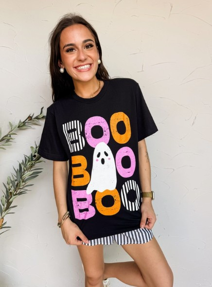 Boo Stacked Black Tee