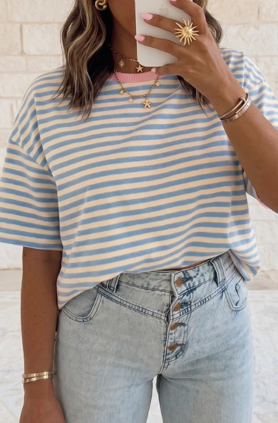Sky Blue Stripe Plus Top