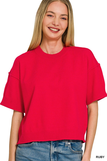 Ruby Exposed Seam Short Sleeve Crop Sweater