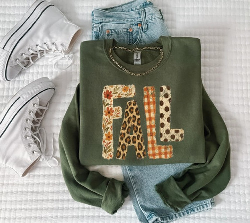 Fall Pattern Letters Forest Green Sweatshirt