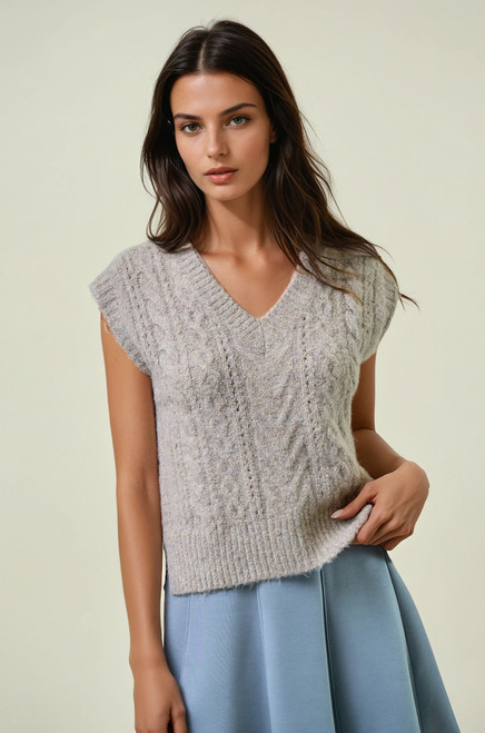 Mocha Cable Knit Vneck Sweater Vest