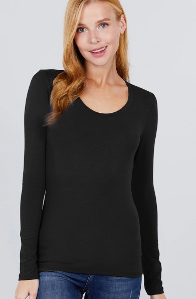 Black Scoop Neck Long-sleeve Top