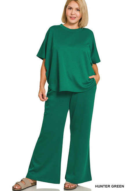 Hunter Green Curbed Hem Plus Top & Pants Set