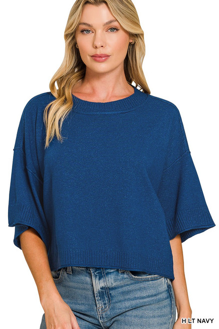 Heather Navy Short-sleeve Boxy Sweater