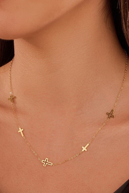 Gold Cross Station Necklace