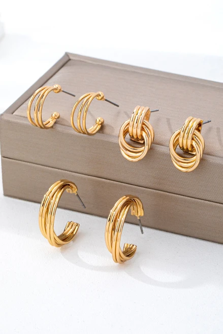 Multi Line Hoop Earrings Set