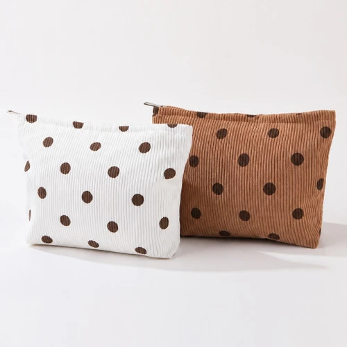 Corduroy Polka Dot Cosmetic Bag