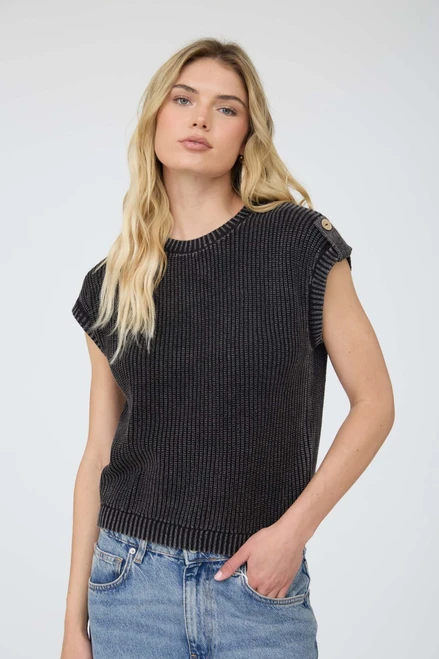 Charcoal Washed Button-back Sweater Top