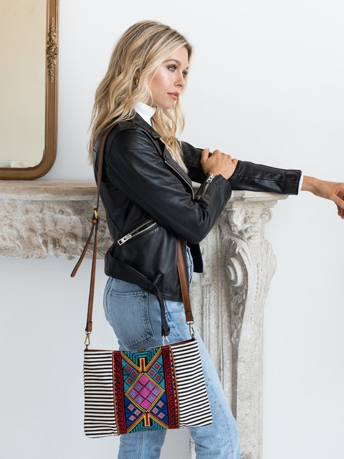 Felicity Black Stripe Aztec Crossbody Bag