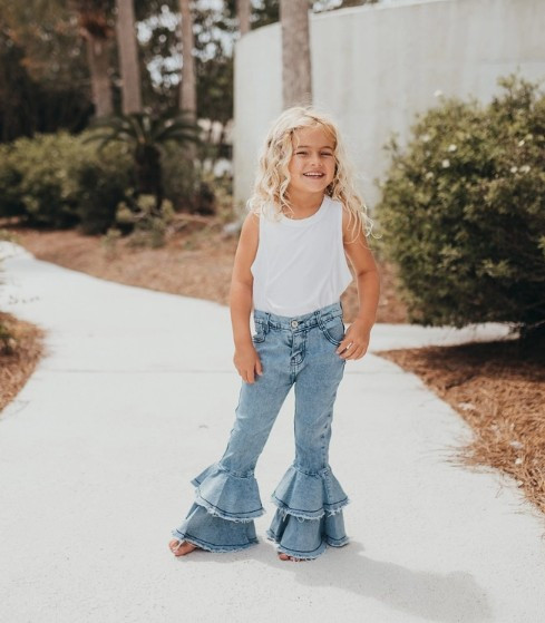 Girls' Light Wash Ruffle Denim Jeans