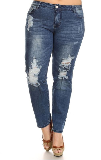 BBA Medium Blue Distressed Plus Skinny Jeans