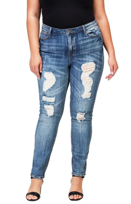 Blue Distressed Plus Skinny Jeans