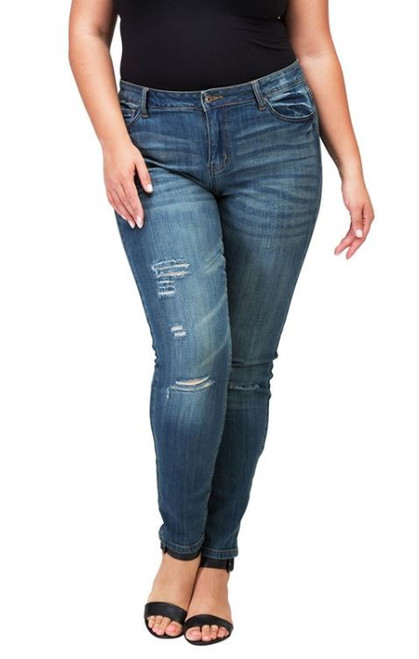 Medium Blue Distressed Plus Skinny Jeans
