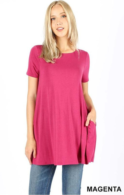 Magenta Short-sleeve Top with Pockets