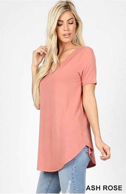 Ash Rose Vneck Round Hem Top
