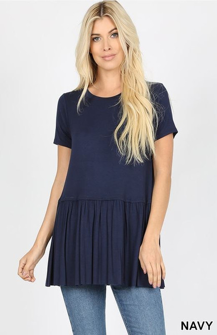 Navy Ruffle Bottom Tunic