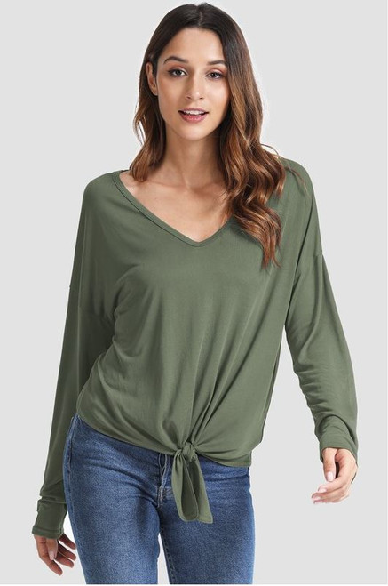 Piko Olive Vneck Tie Top