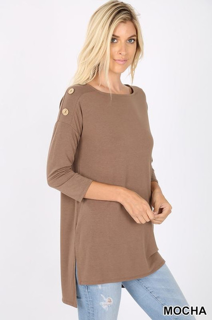 Mocha Button-detail Tunic