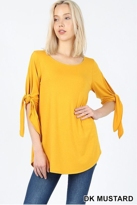 Dark Mustard Tie-sleeve Top