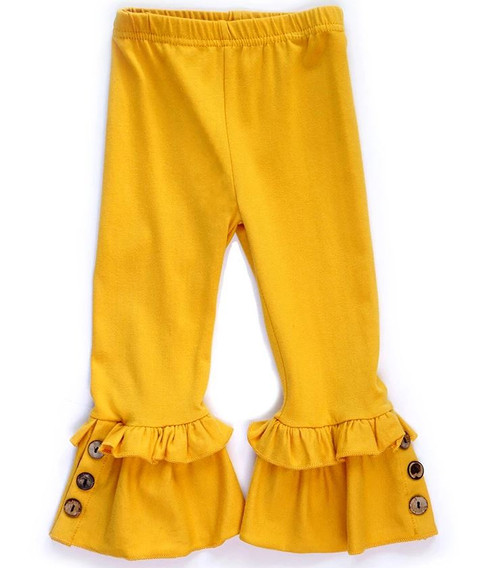 Mustard Ruffled Button-detail Pants