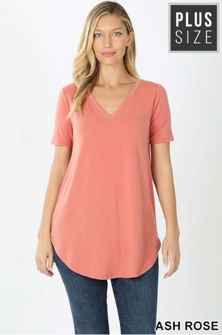 Ash Rose Vneck Round Hem Plus Top