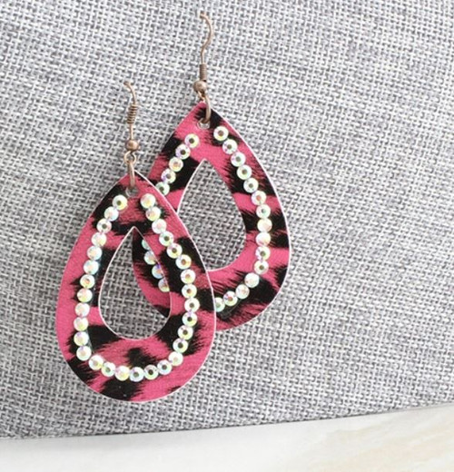 Hot Pink Leopard Print Crystal Earrings