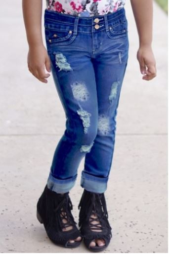 Little Girls' Stormy Blue High Waist Jeans